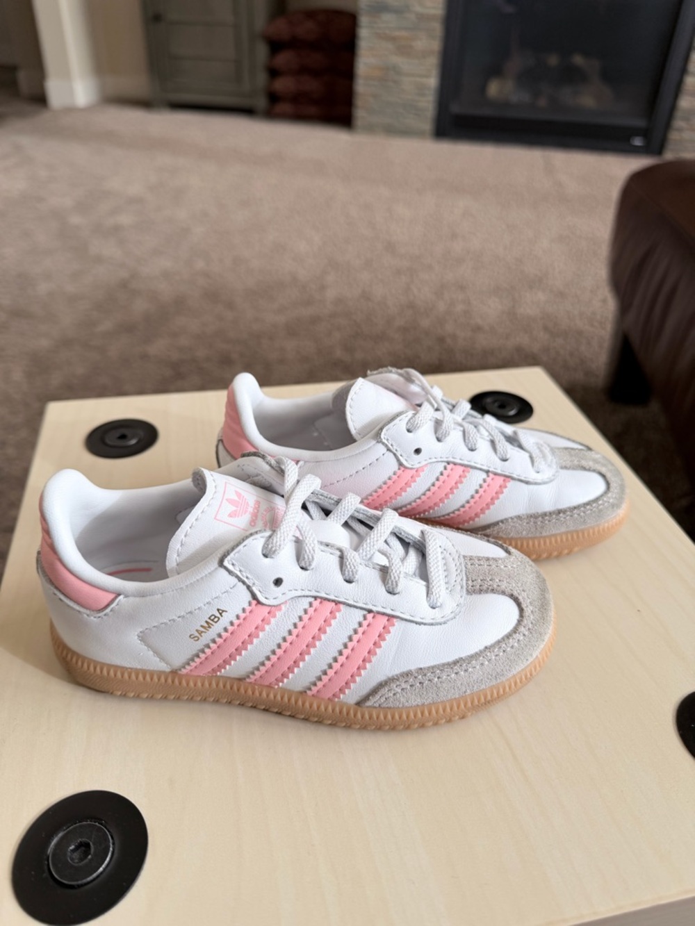 adidas Kids Samba Sneakers — White & Pink